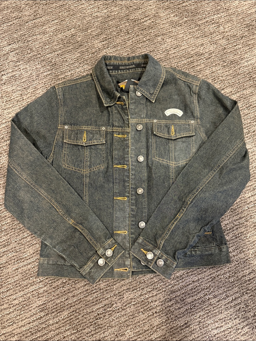 Harley-Davidson Dark Blue Denim Jacket with Yellow Stitching